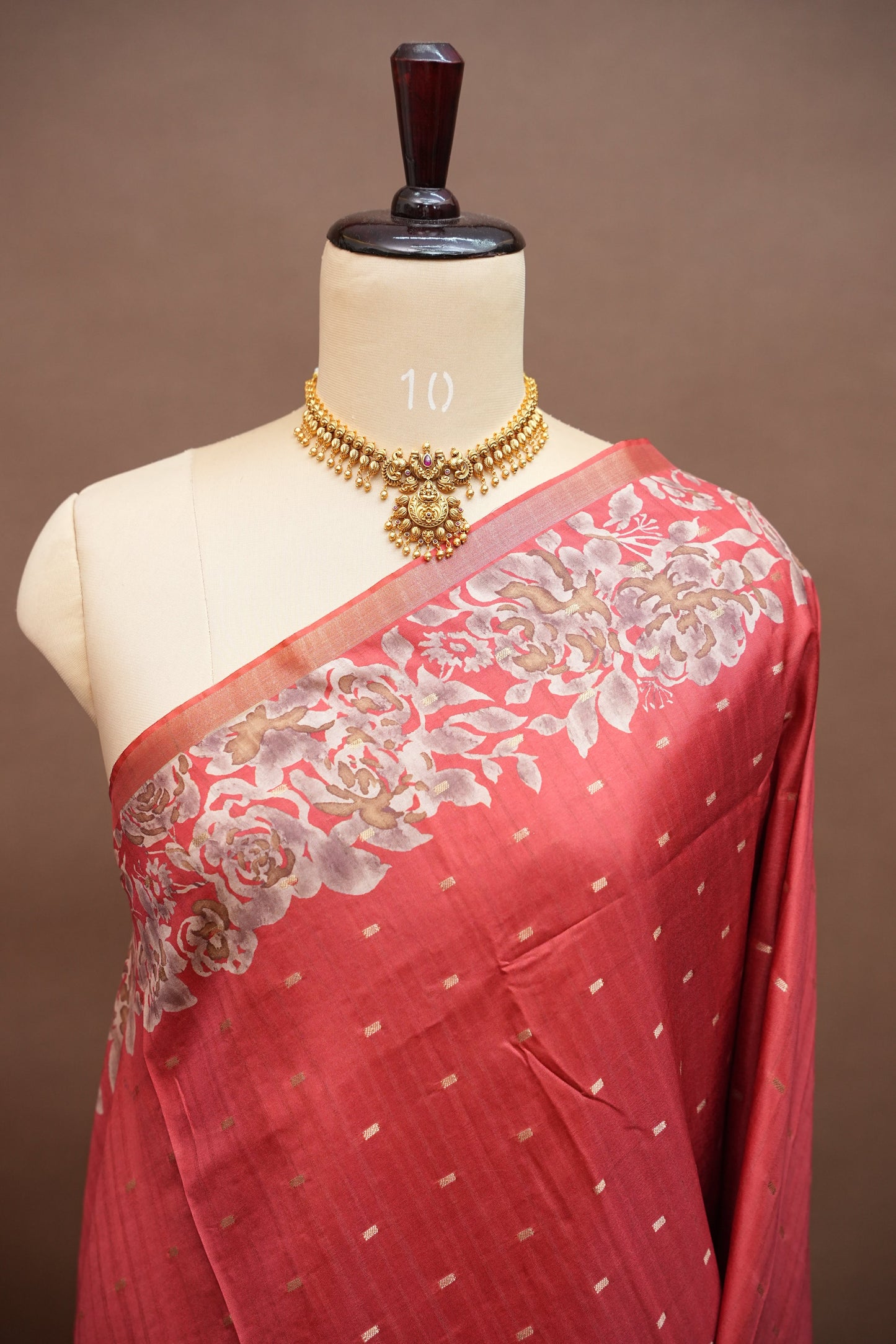 Semi Raw Silk Floral Print Saree – Vermillion Orange