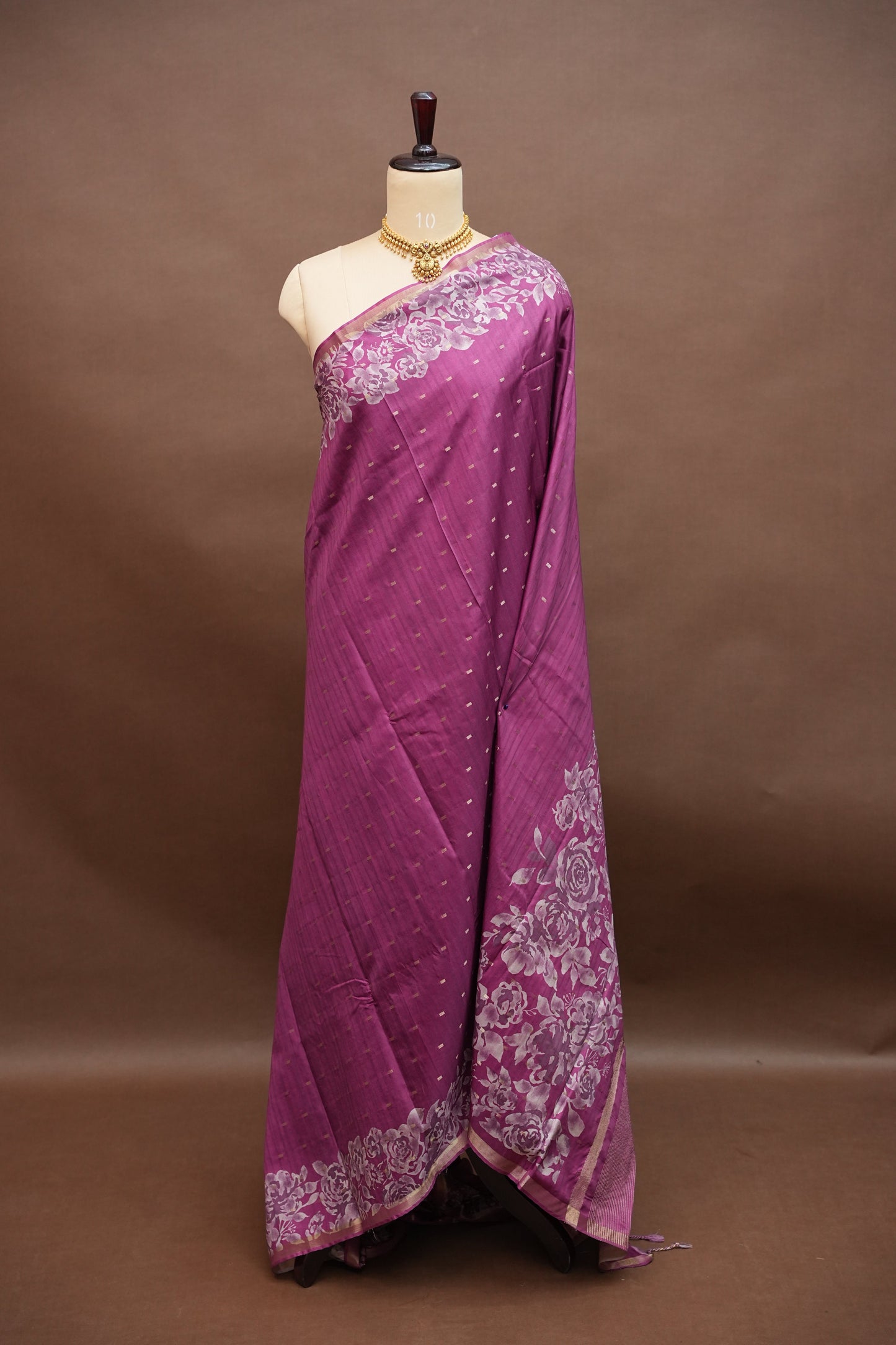 Semi Raw Silk Floral Print Saree – Orchid Purple