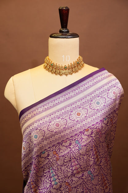 Pure Handloom Silk Katan Banaras Saree- Deep Purple|Silk Mark Certified