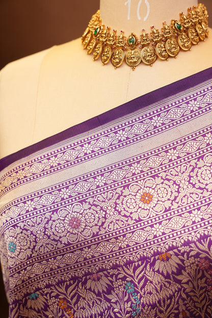 Pure Handloom Silk Katan Banaras Saree- Deep Purple|Silk Mark Certified