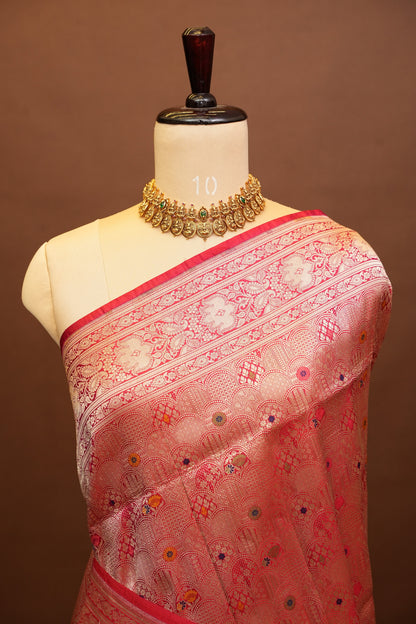 Pure Handloom Silk Katan Banaras Saree - Red|Silk Mark Certified