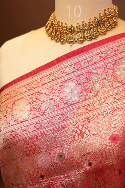 Pure Handloom Silk Katan Banaras Saree - Red|Silk Mark Certified