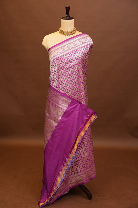 Pure Handloom Silk Katan Banaras Saree - Magenta|Silk Mark Certified