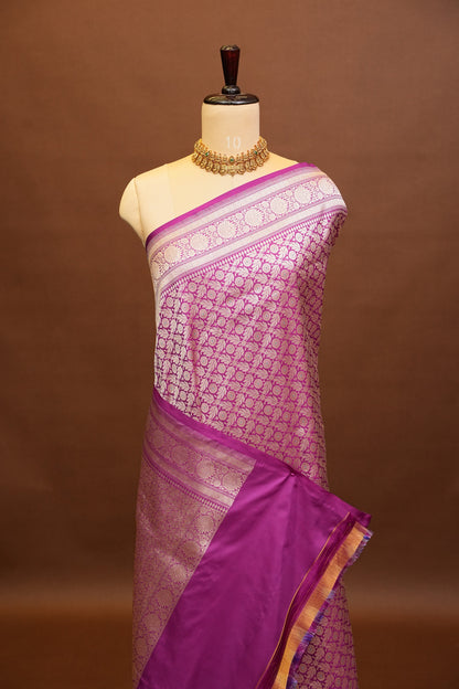 Pure Handloom Silk Katan Banaras Saree - Magenta|Silk Mark Certified
