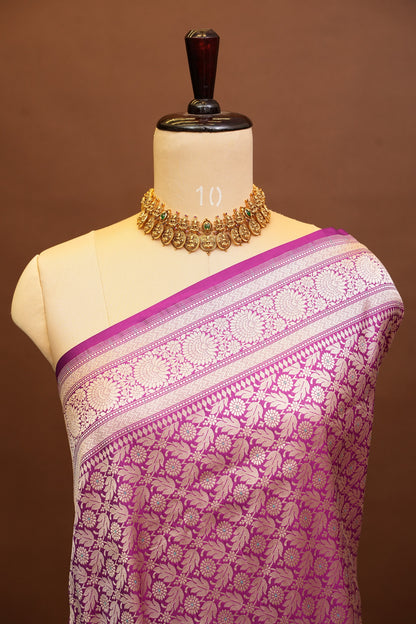 Pure Handloom Silk Katan Banaras Saree - Magenta|Silk Mark Certified
