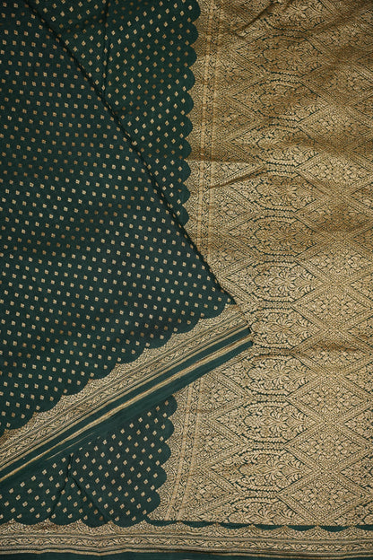 Emerald Green Pure Khaddi Georgette Crepe Banarasi Silk Saree