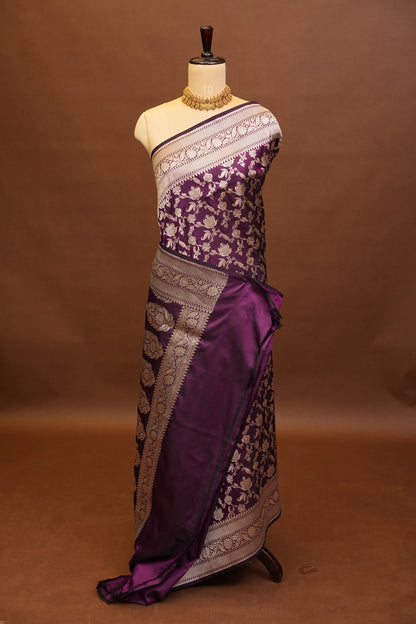 Pure Handloom Silk Katan Banaras Saree - Wine|Silk Mark Certified
