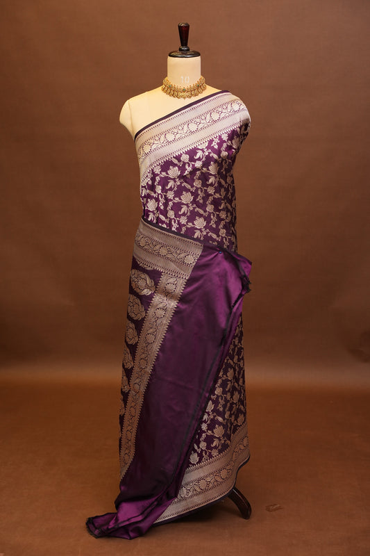 Pure Handloom Silk Katan Banaras Saree - Wine|Silk Mark Certified
