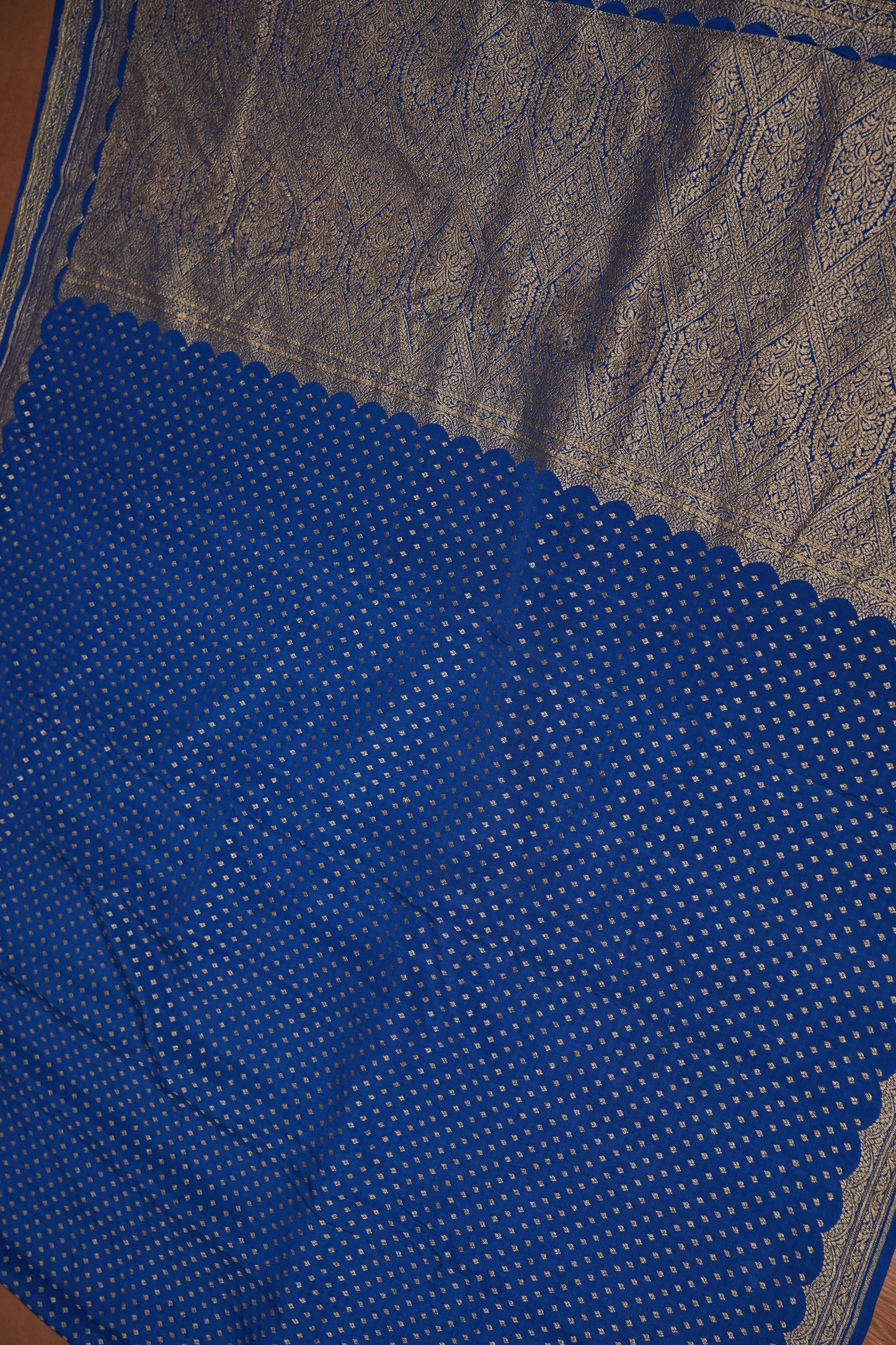 Royal Blue Pure Khaddi Georgette Crepe Banarasi Silk Saree