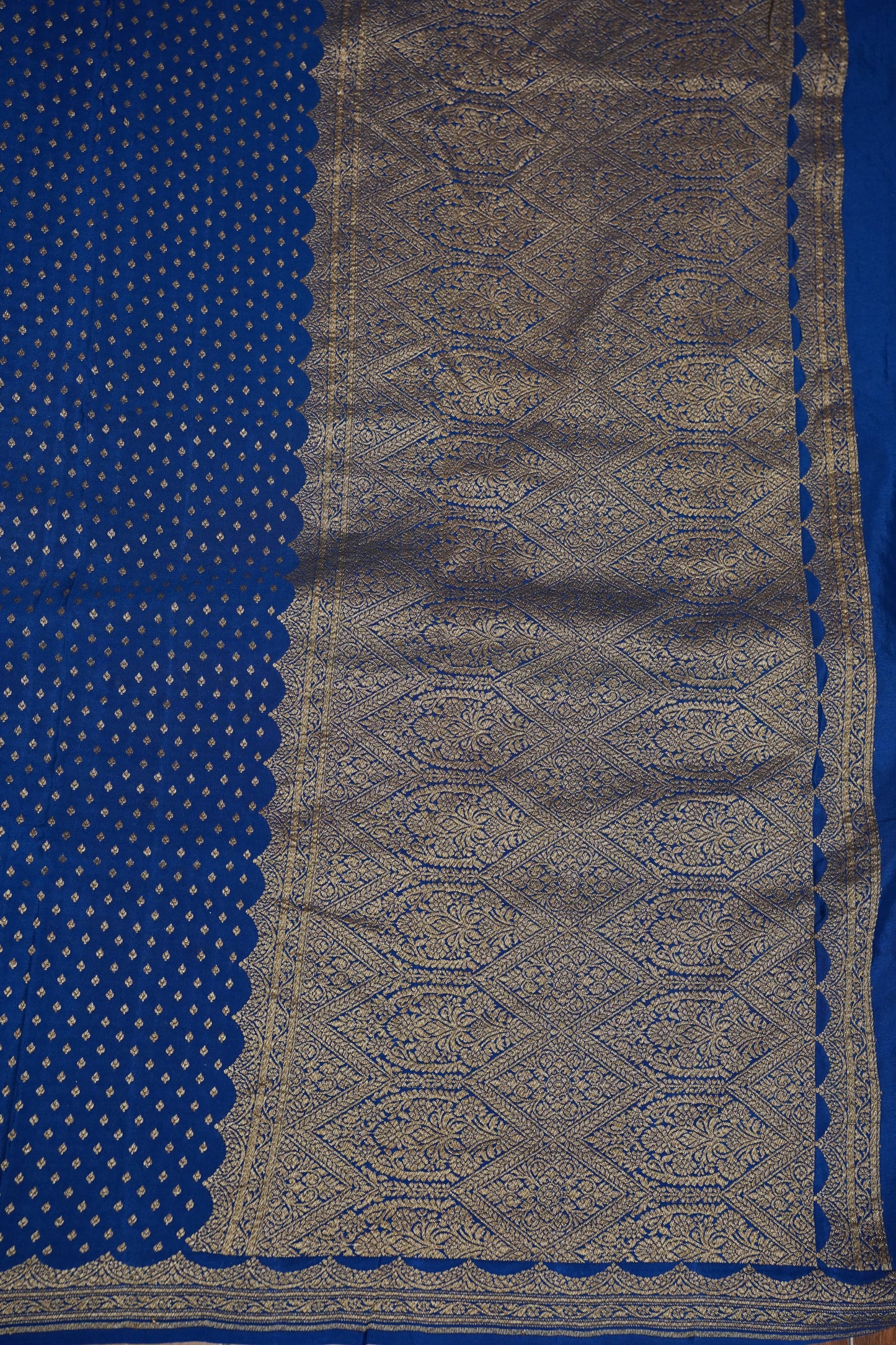 Royal Blue Pure Khaddi Georgette Crepe Banarasi Silk Saree