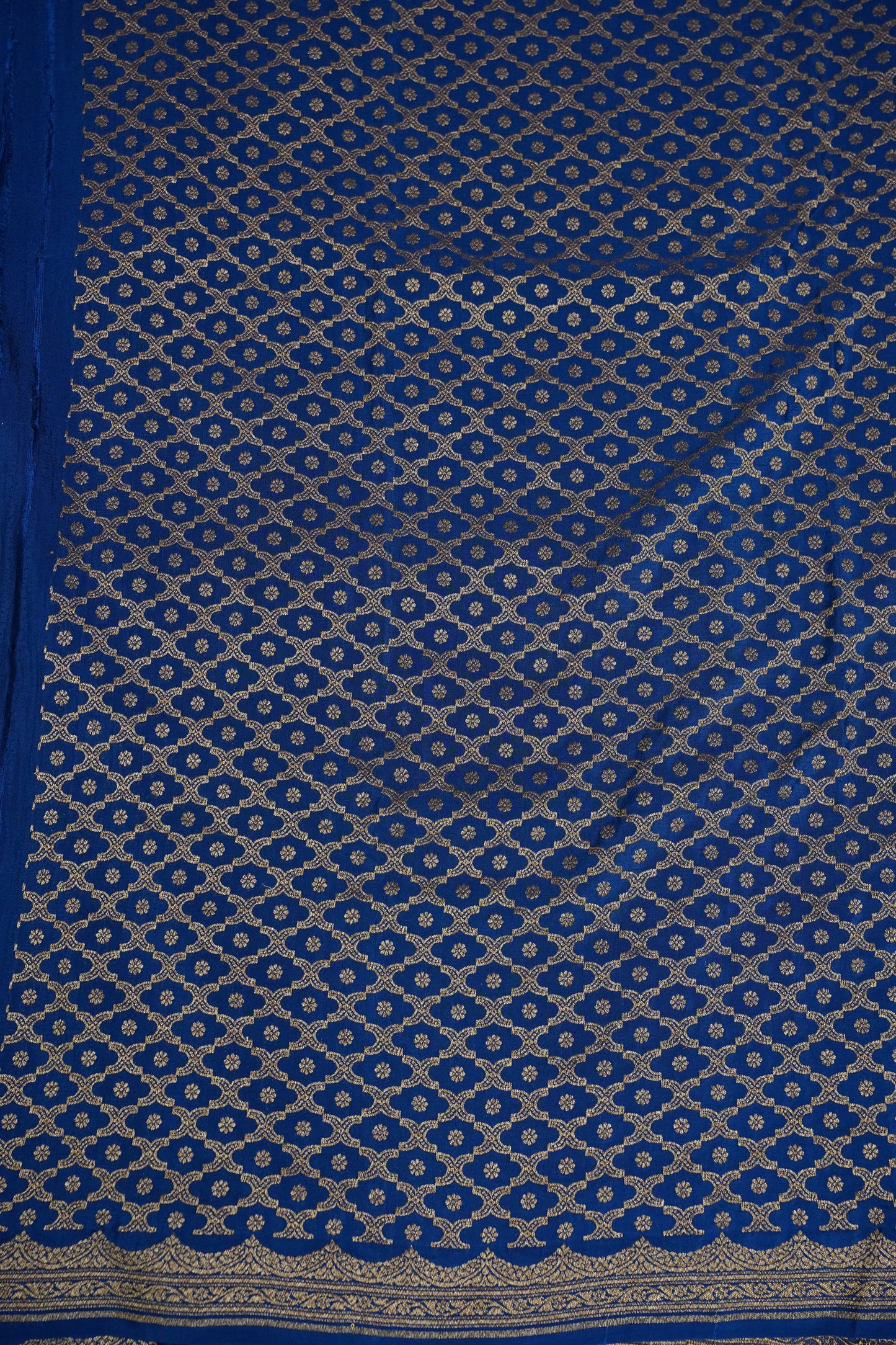 Royal Blue Pure Khaddi Georgette Crepe Banarasi Silk Saree