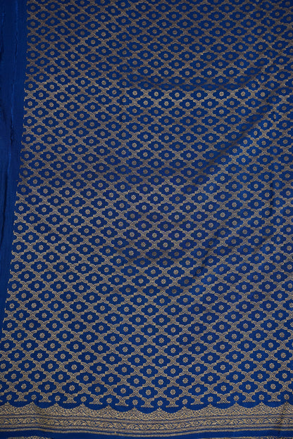 Royal Blue Pure Khaddi Georgette Crepe Banarasi Silk Saree