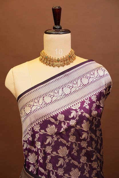 Pure Handloom Silk Katan Banaras Saree - Wine|Silk Mark Certified