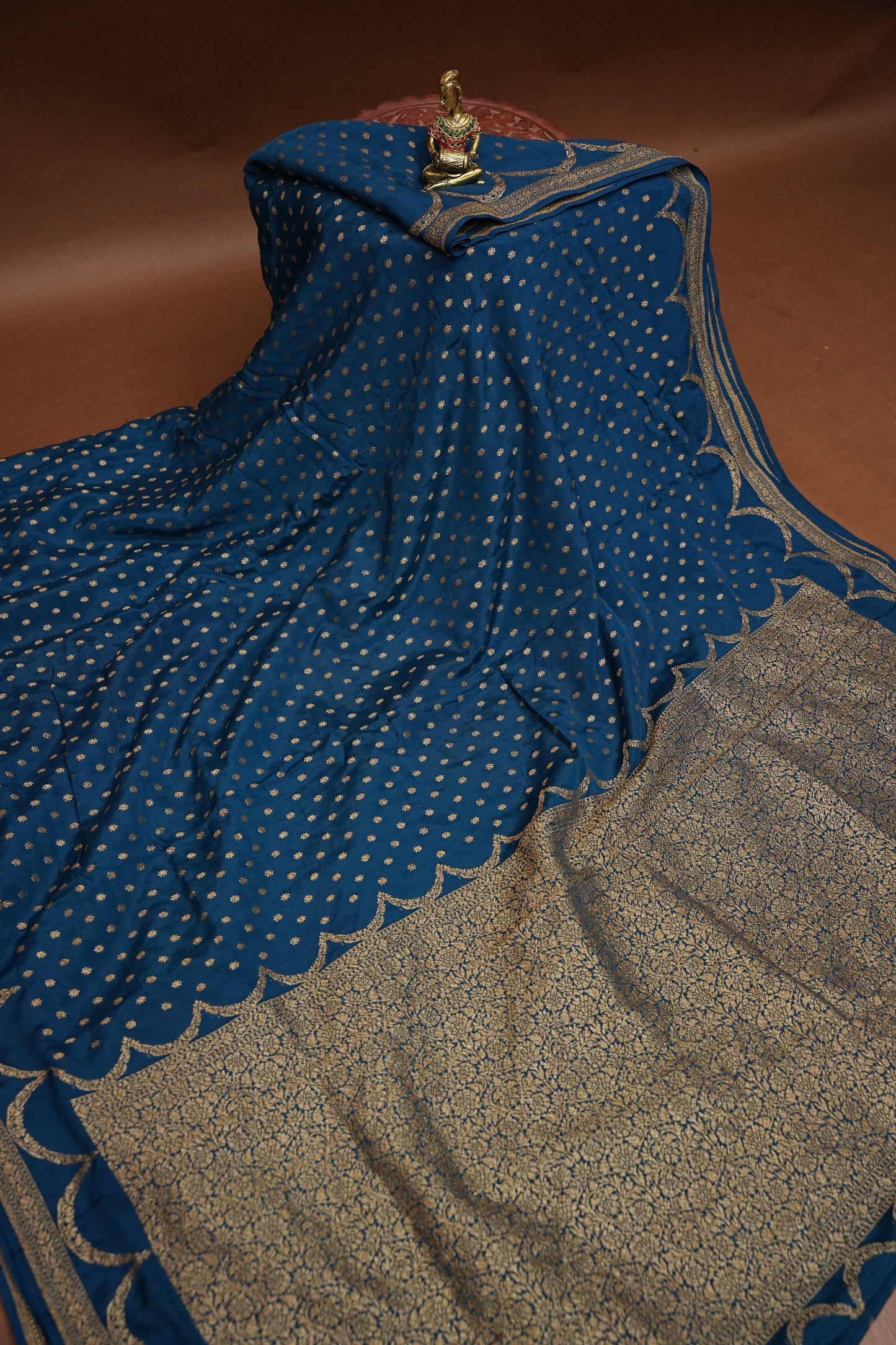 Sapphire Blue Pure Khaddi Georgette Crepe Banarasi Silk Saree