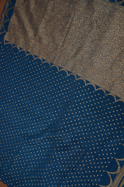 Sapphire Blue Pure Khaddi Georgette Crepe Banarasi Silk Saree