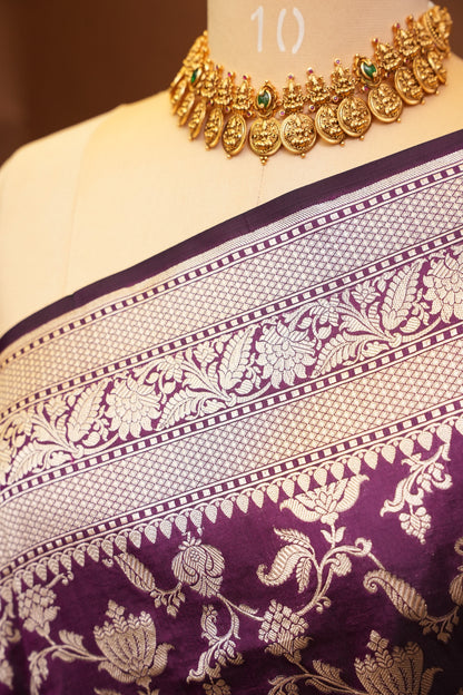 Pure Handloom Silk Katan Banaras Saree - Wine|Silk Mark Certified