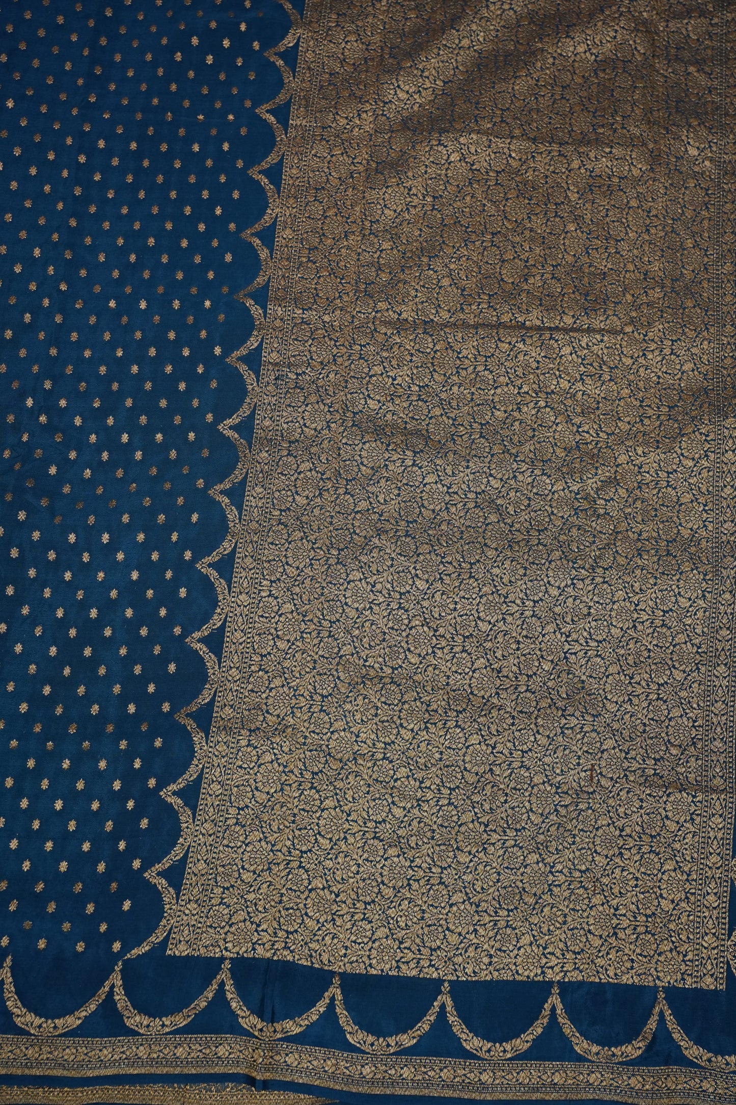 Sapphire Blue Pure Khaddi Georgette Crepe Banarasi Silk Saree