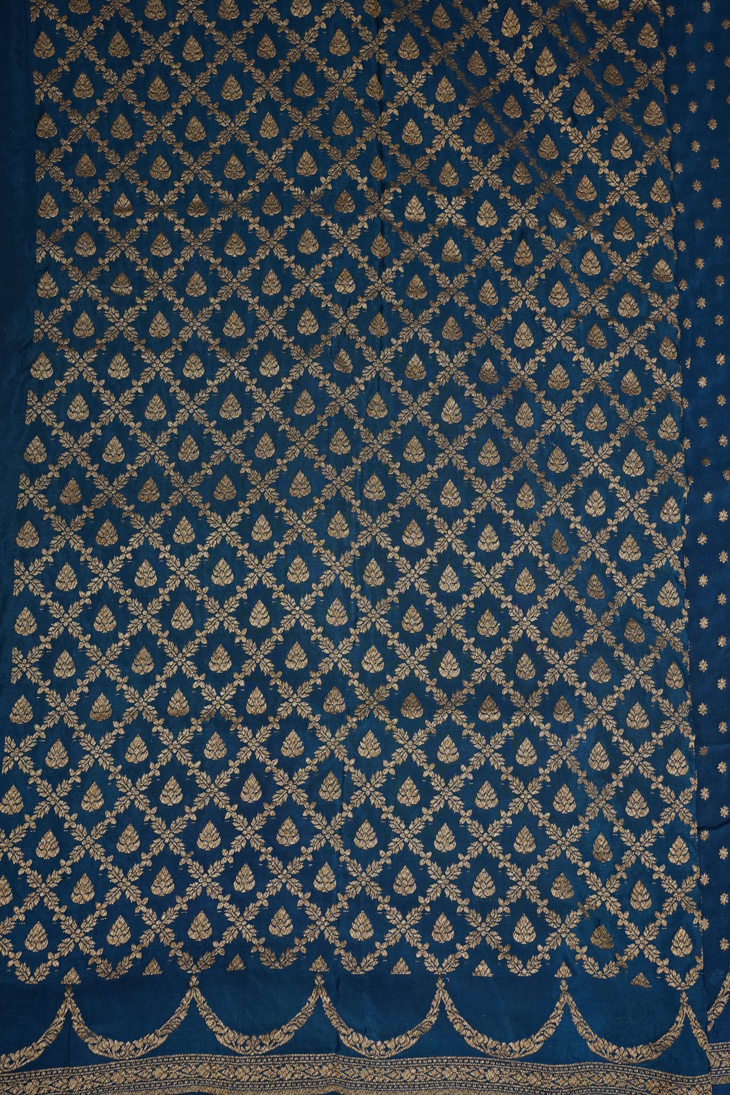 Sapphire Blue Pure Khaddi Georgette Crepe Banarasi Silk Saree