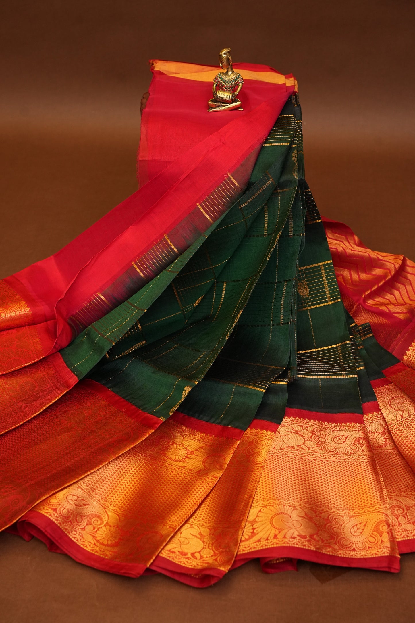 Pure Kuppadam Silk Cotton Saree - Bottle Green