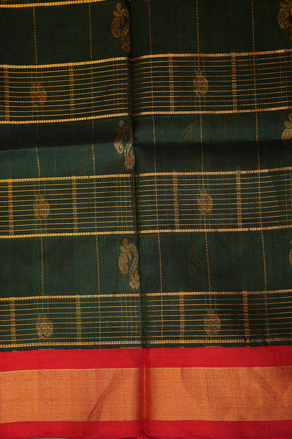 Pure Kuppadam Silk Cotton Saree - Bottle Green