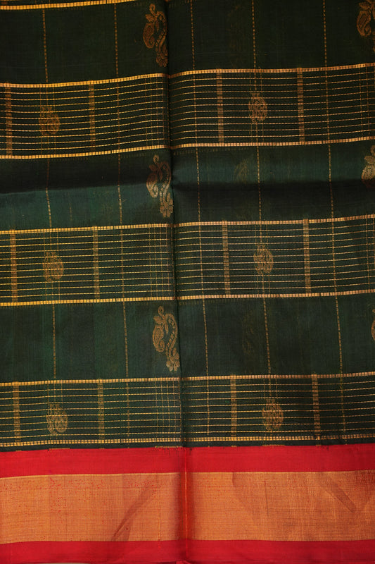 Pure Kuppadam Silk Cotton Saree - Bottle Green