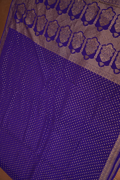 Pure Banarasi Georgette Saree – Royal Purple with Floral Jaal Pallu