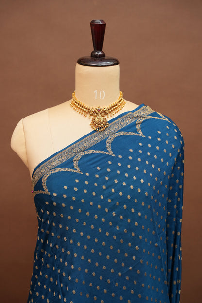 Sapphire Blue Pure Khaddi Georgette Crepe Banarasi Silk Saree