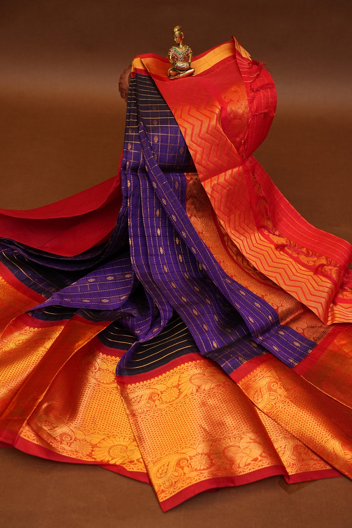 Pure Kuppadam Silk Cotton Saree - Deep Purple