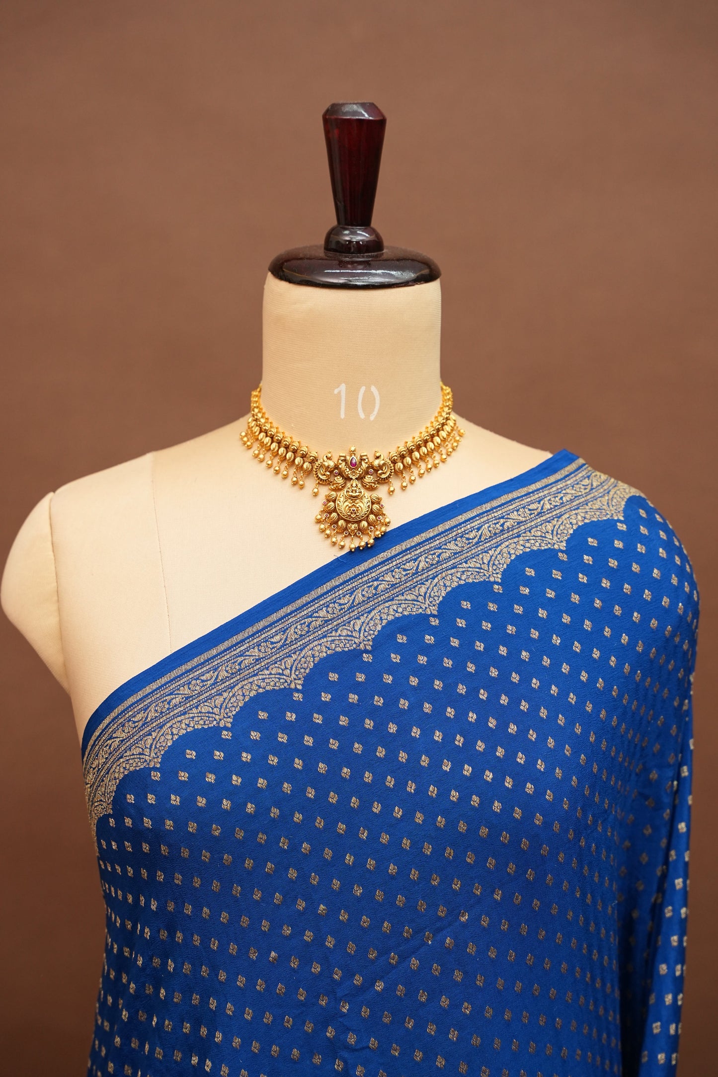 Royal Blue Pure Khaddi Georgette Crepe Banarasi Silk Saree