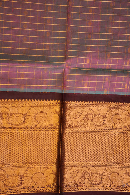 Pure Kuppadam Silk Cotton Saree - Steel Blue & Pink