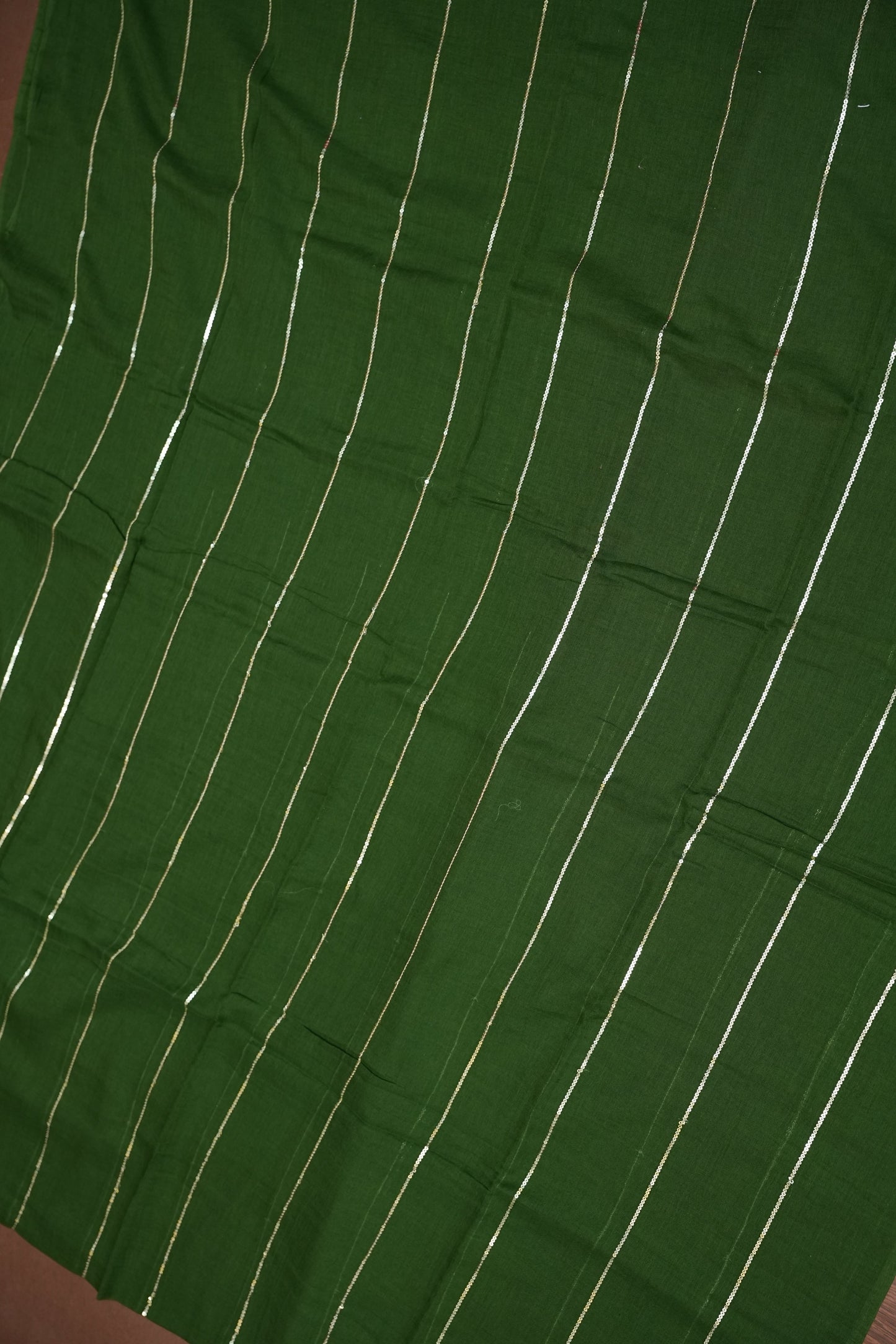 Mulmul Cotton Saree with Tassels - Bottle Green
