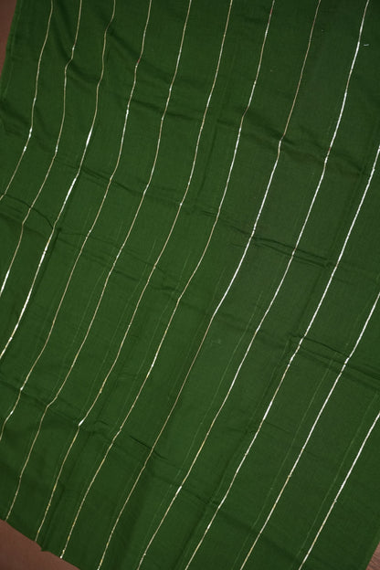 Mulmul Cotton Saree with Tassels - Bottle Green