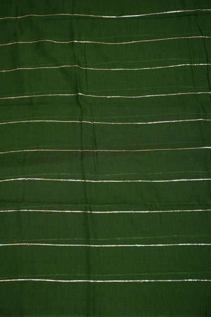 Mulmul Cotton Saree with Tassels - Bottle Green