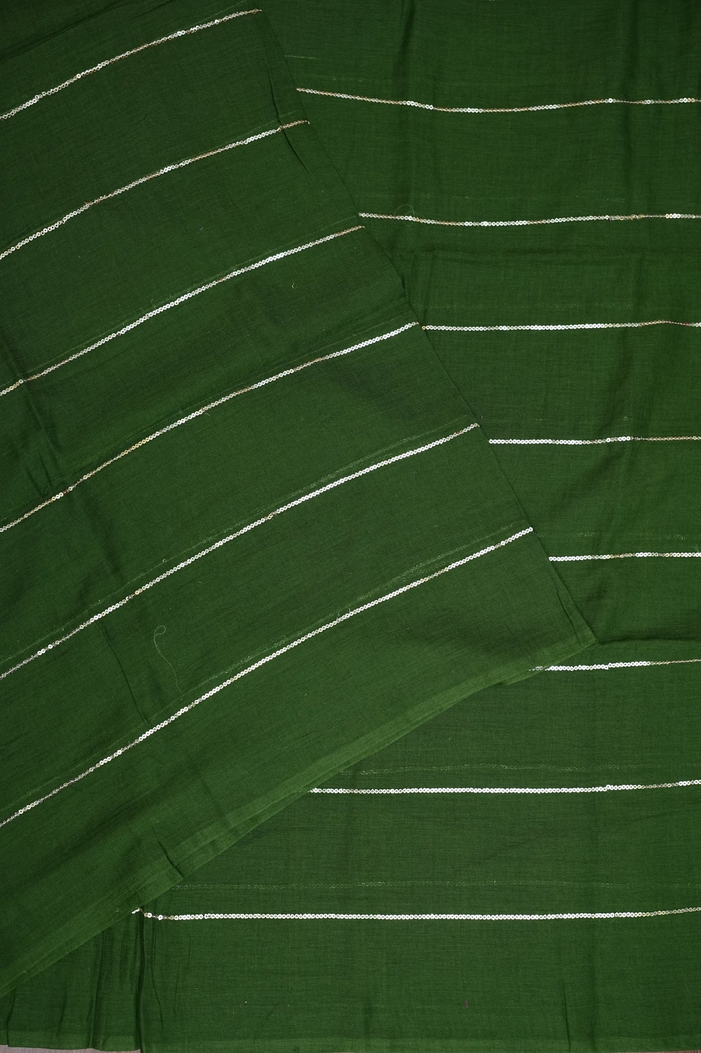 Mulmul Cotton Saree with Tassels - Bottle Green