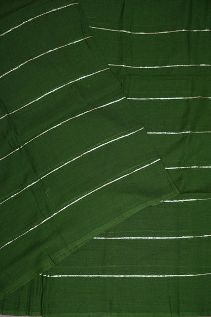 Mulmul Cotton Saree with Tassels - Bottle Green