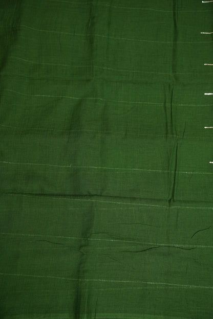 Mulmul Cotton Saree with Tassels - Bottle Green