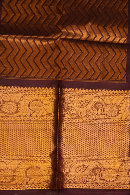 Pure Kuppadam Silk Cotton Saree - Gold Beige with Coffee