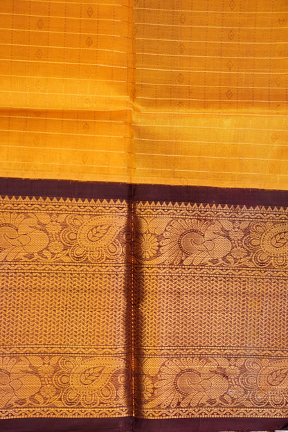 Pure Kuppadam Silk Cotton Saree - Gold Beige with Coffee