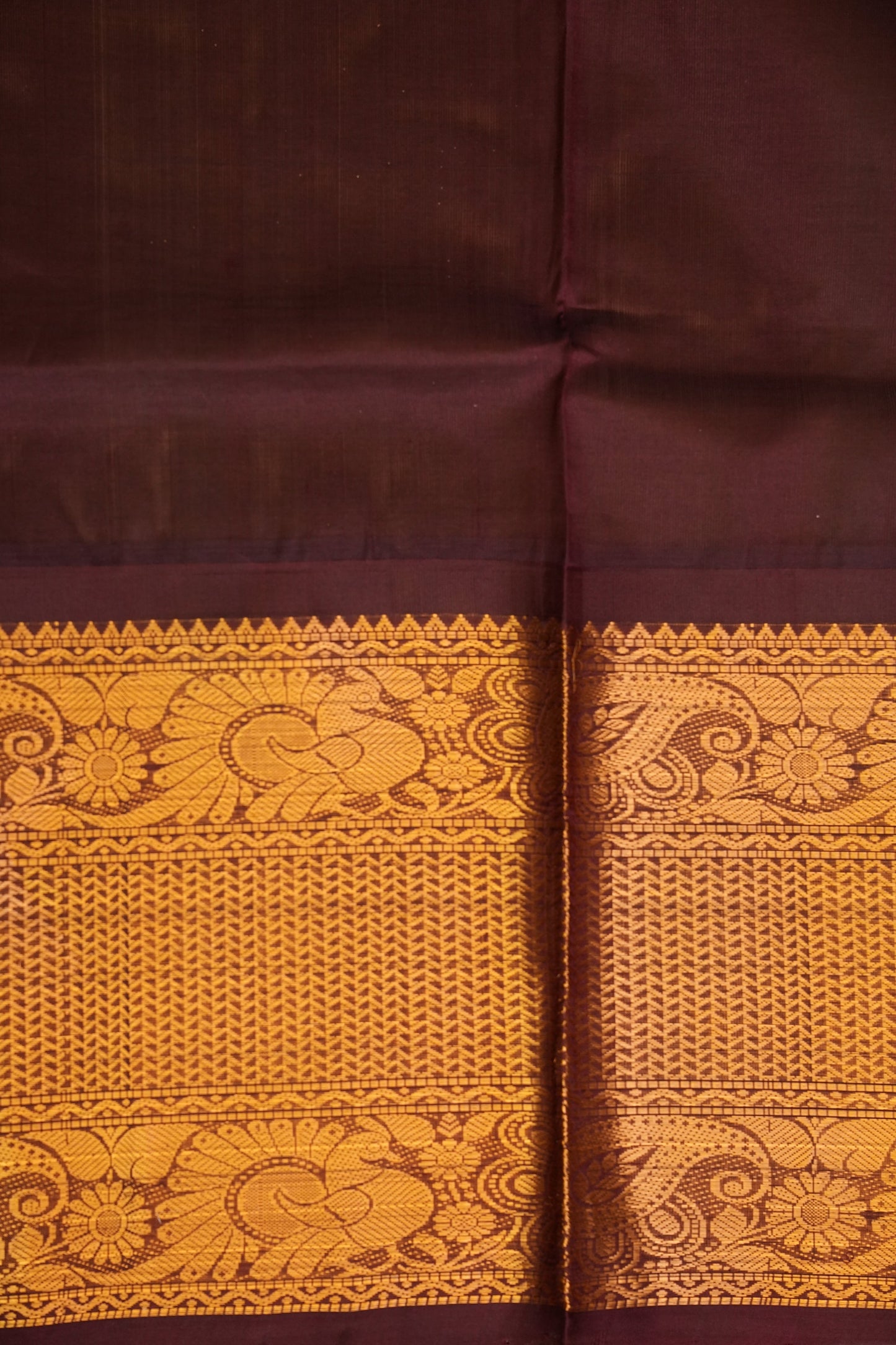 Pure Kuppadam Silk Cotton Saree - Gold Beige with Coffee