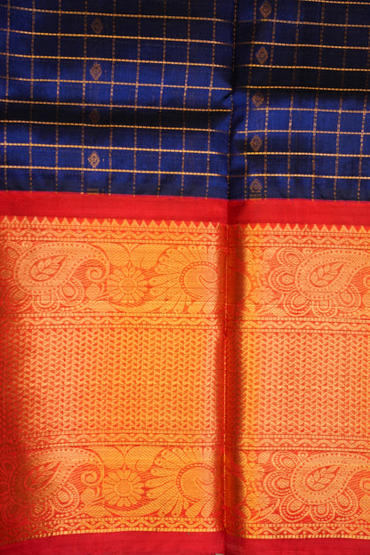 Pure Kuppadam Silk Cotton Saree - Royal Blue & Red