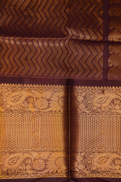 Pure Kuppadam Silk Cotton Saree - Pistachio Green & Coffee