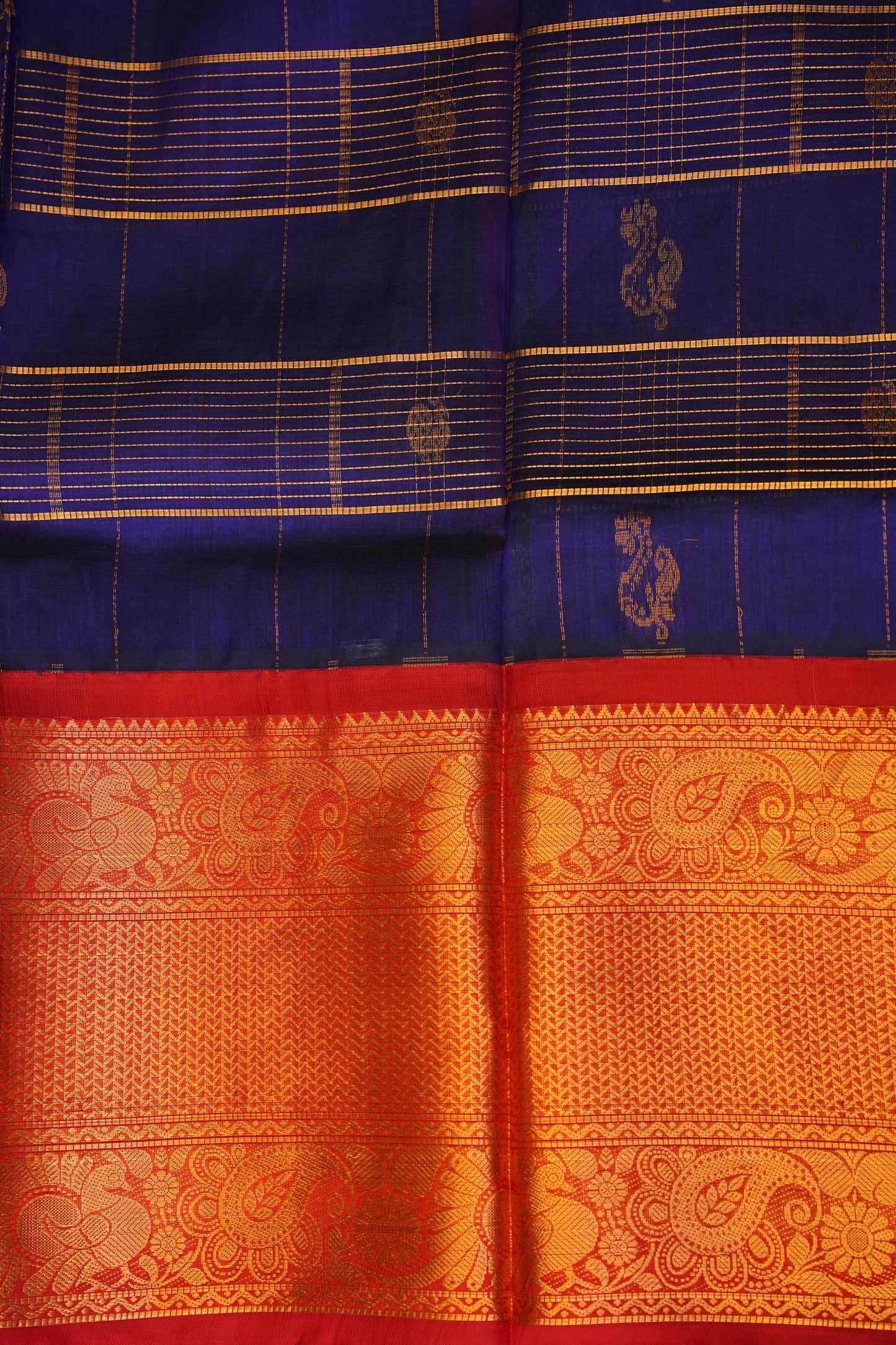 Pure Kuppadam Silk Cotton Saree - Royal Blue and Red