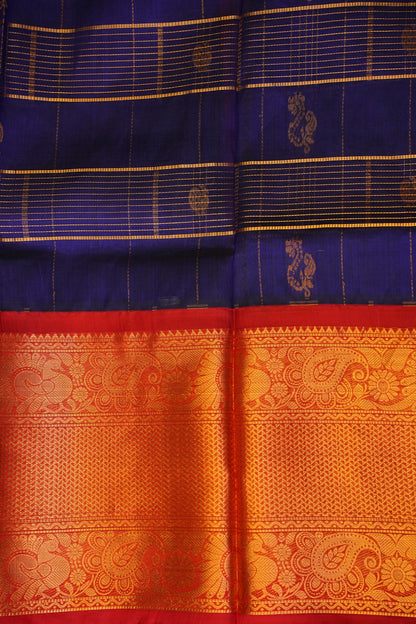 Pure Kuppadam Silk Cotton Saree - Royal Blue and Red