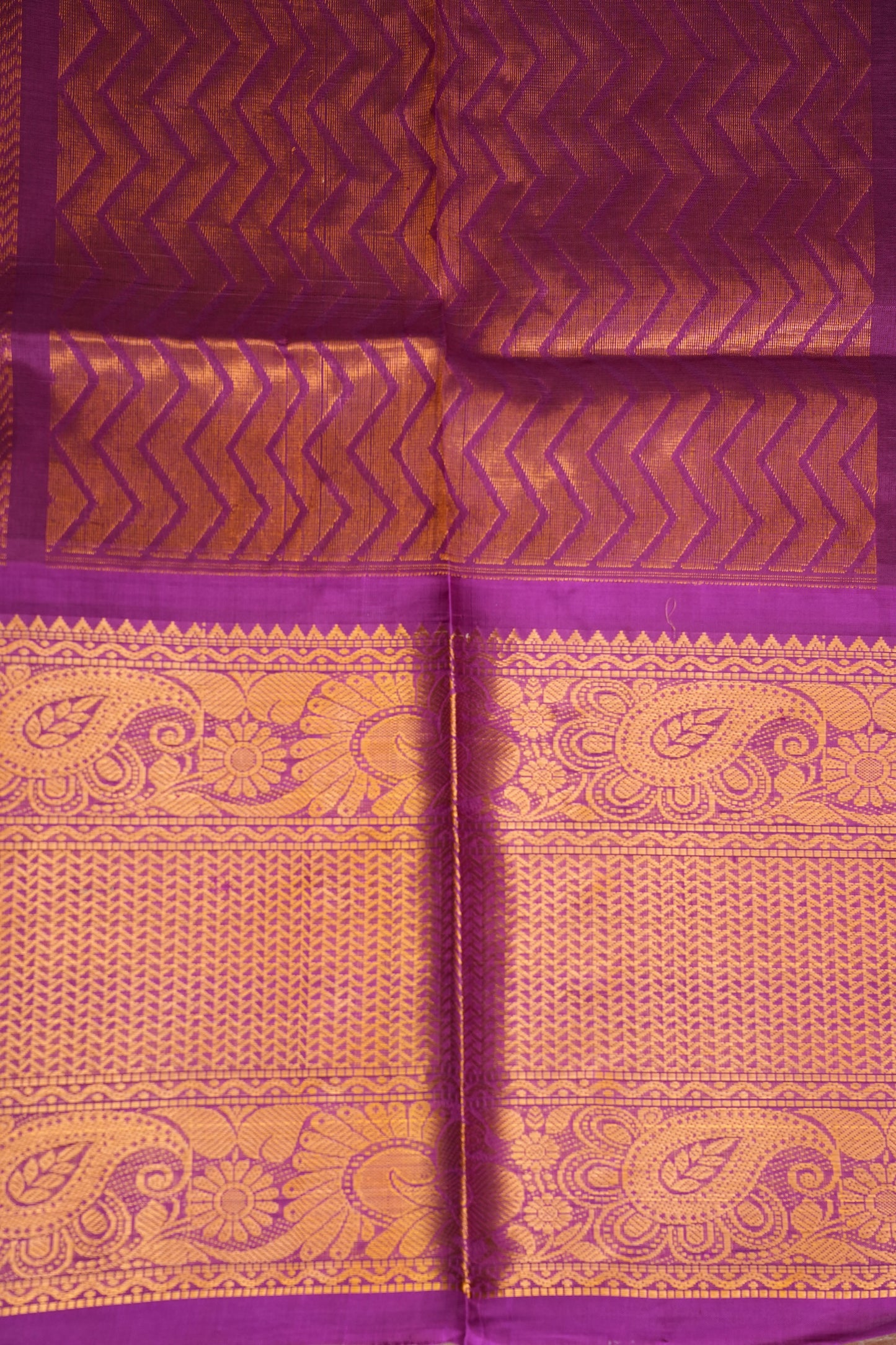Pure Kuppadam Silk Cotton Saree - Light Orange with Purple