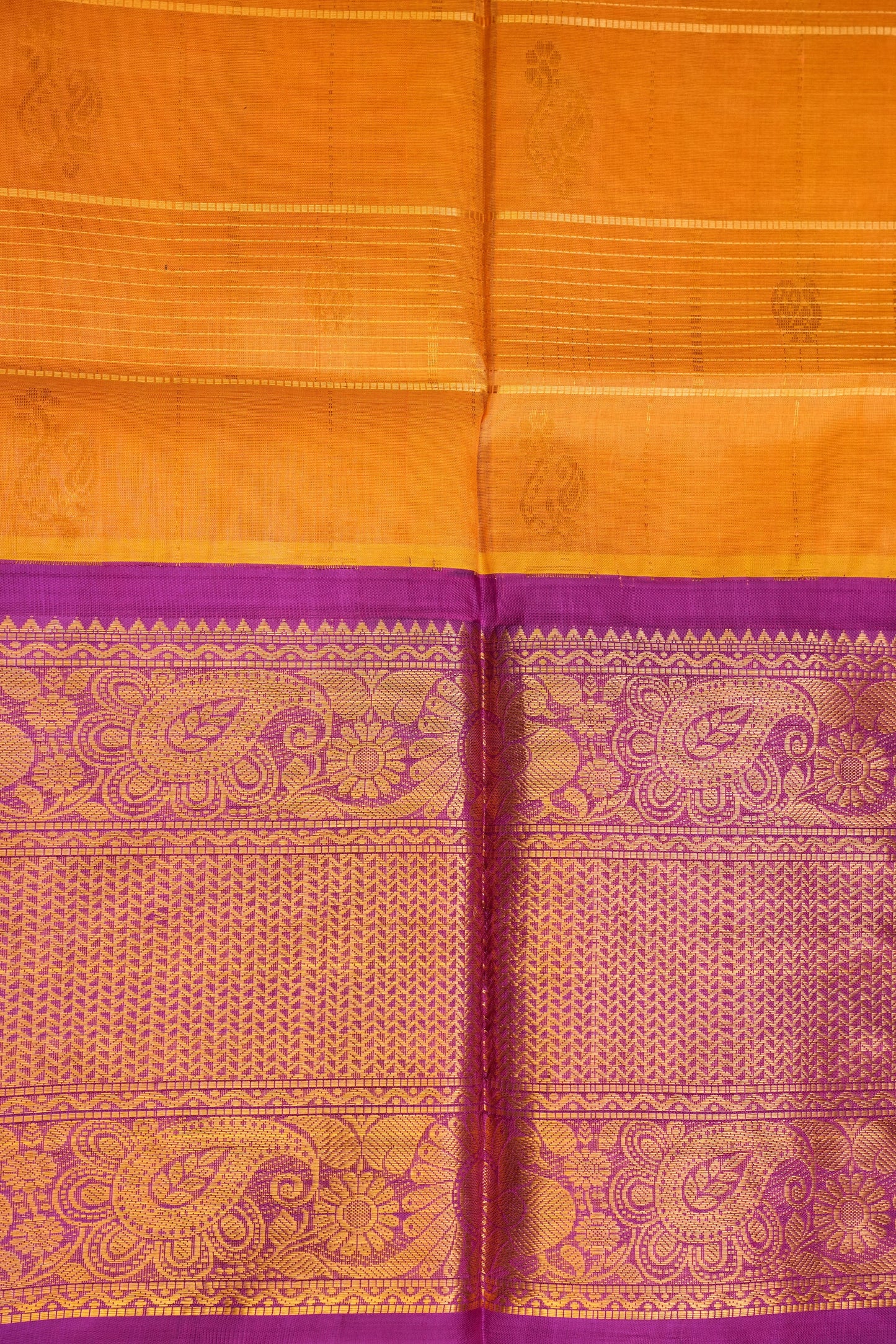 Pure Kuppadam Silk Cotton Saree - Light Orange with Purple