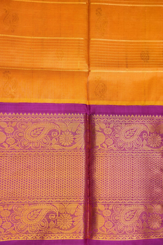 Pure Kuppadam Silk Cotton Saree - Light Orange with Purple