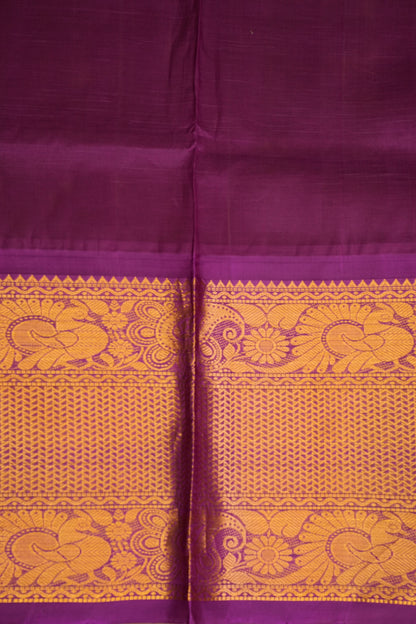 Pure Kuppadam Silk Cotton Saree - Light Orange with Purple