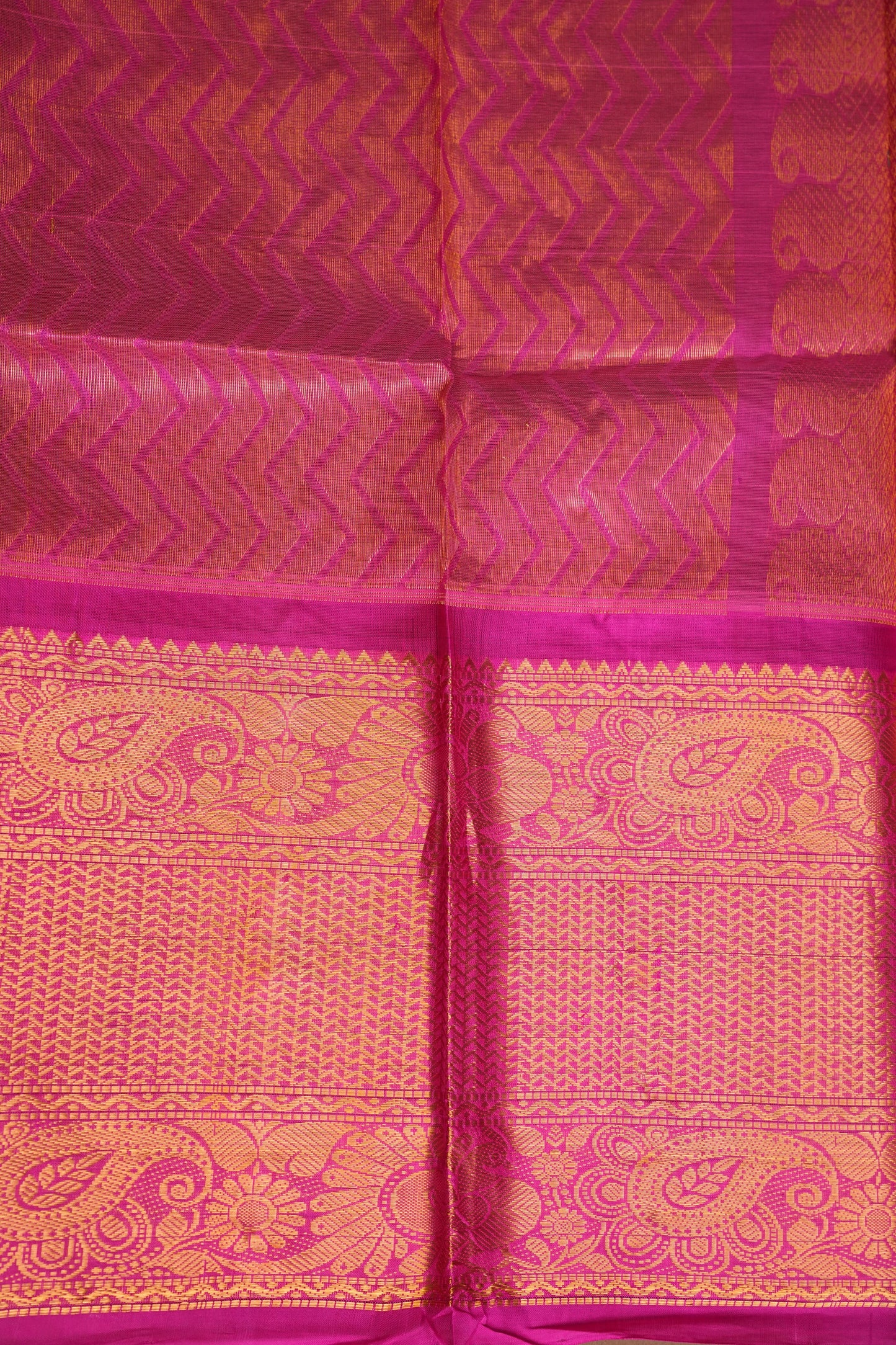 Pure Kuppadam Silk Cotton Saree - Light Orange with Pink