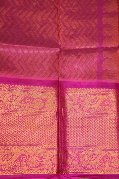 Pure Kuppadam Silk Cotton Saree - Light Orange with Pink