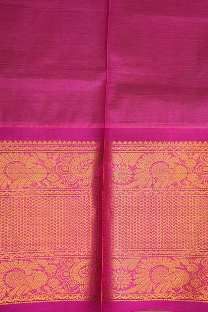 Pure Kuppadam Silk Cotton Saree - Light Orange with Pink
